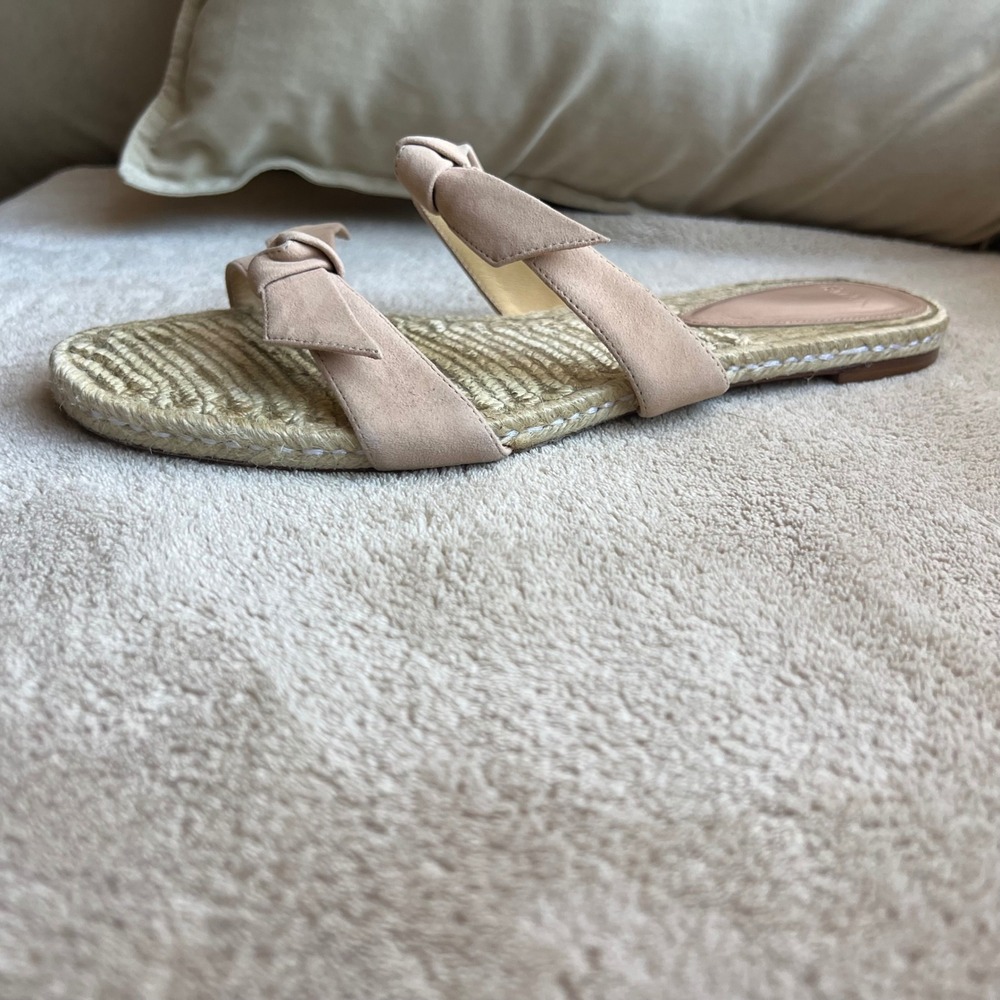 Alexandre Birman Clarita Women 8 EU 38.5 Beige Suede Espadrille Bow Slide Sandal